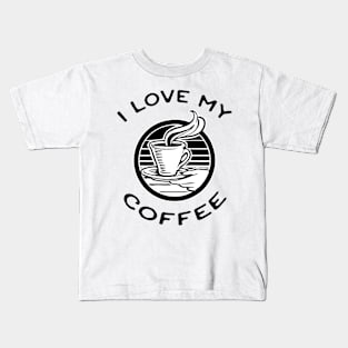 I Love My Coffee Black and White Design Kids T-Shirt